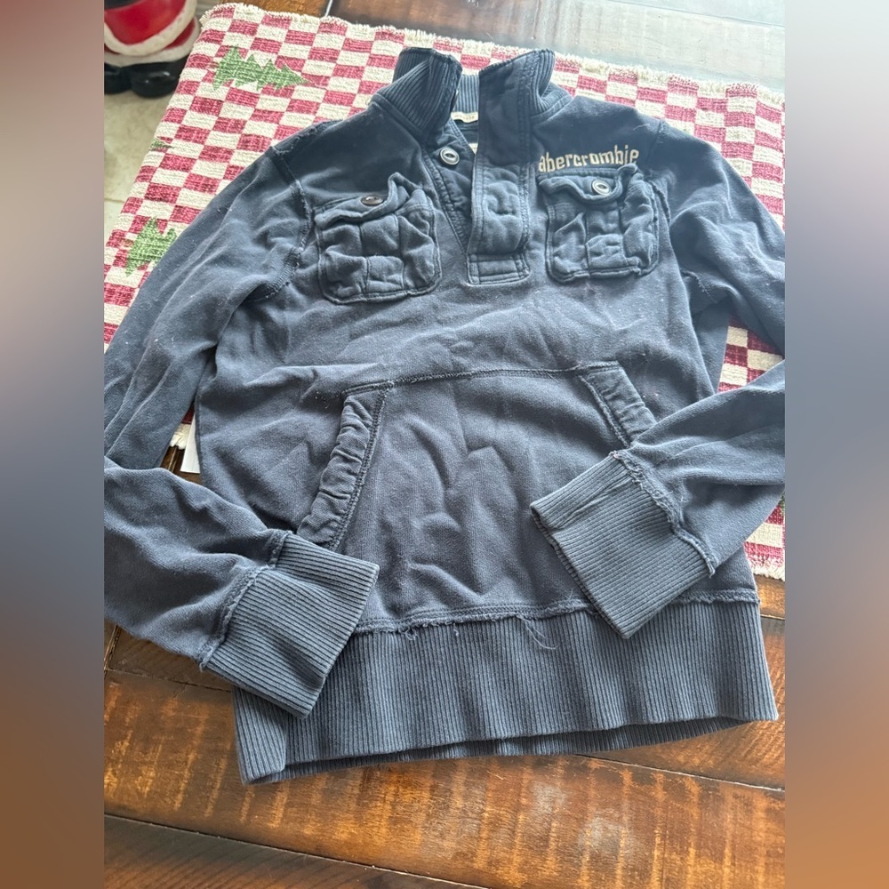 Abercrombie kids muscle navy‎ blue quarter button sweater